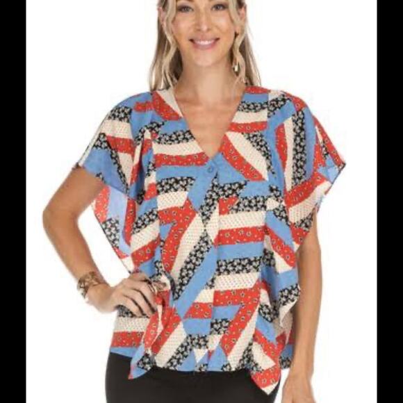 Jade Melody Tan Quilty Red White and BLue Patchwork Print M - Picture 3 of 12